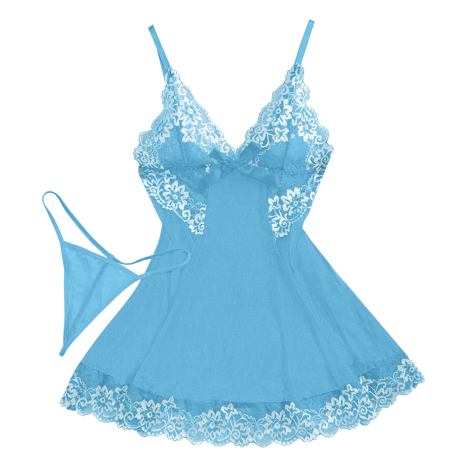 thumbnail image 2 of Body sexy de encaje para mujer con liguero - Conjunto de camisón de malla transparente, lencería de poliéster y spandex para ocasiones especiales, 2 of 5